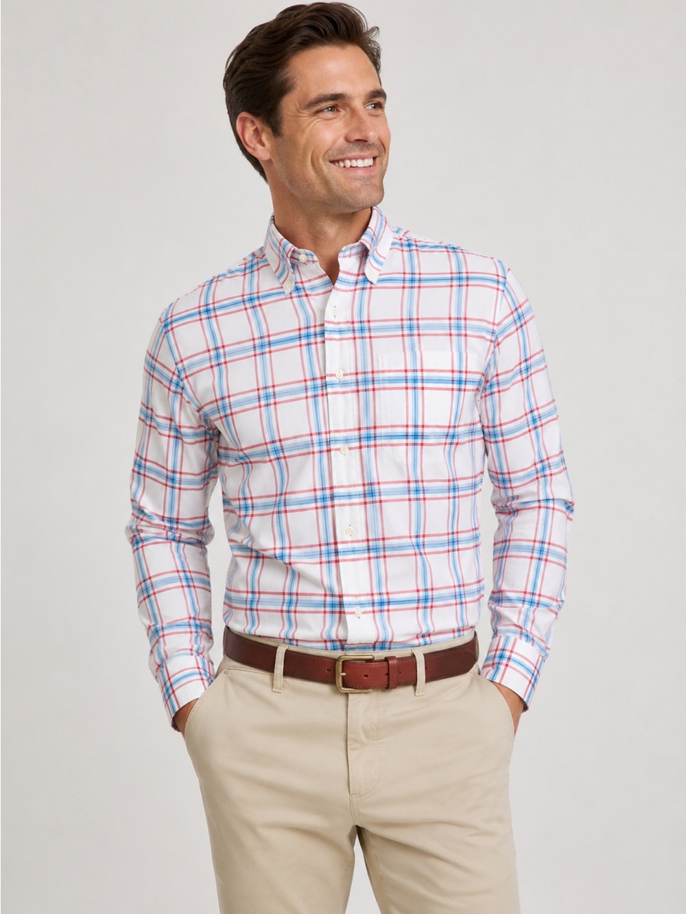 Brooks Brothers White Plaid Performance Button-Down Shirt - Size M